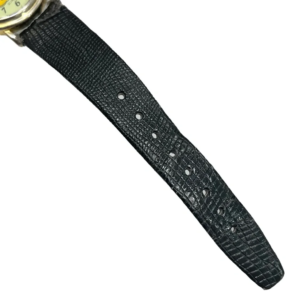 VINTAGE MICKEY MOUSE QUARTZ WATCH - GOLD TONE W YELLOW FACE KREISLER LIZARD BAND
